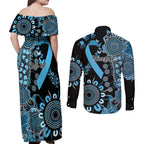 Prostate Cancer Awareness Personalised Couples Matching Off Shoulder Maxi Dress and Long Sleeve Button Shirt Aboriginal Ribbon Dot Painting