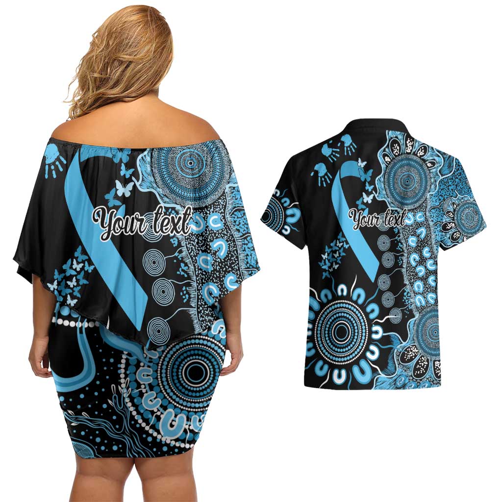 Prostate Cancer Awareness Personalised Couples Matching Off Shoulder Short Dress and Hawaiian Shirt Aboriginal Ribbon Dot Painting