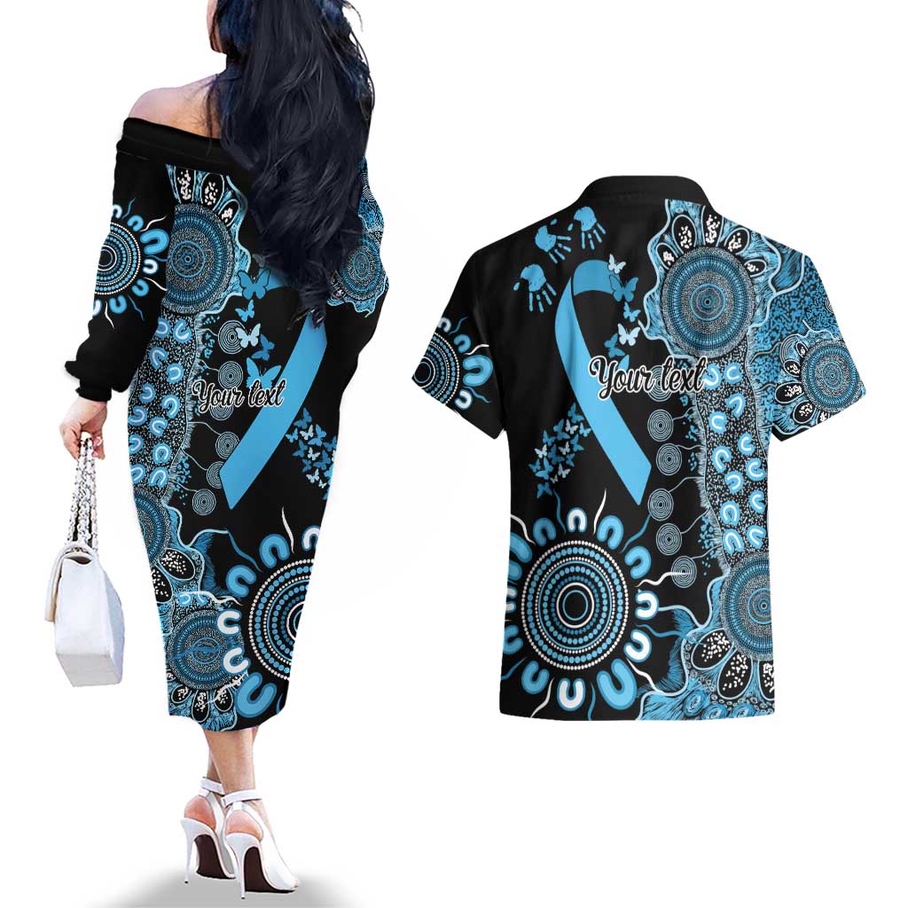 Prostate Cancer Awareness Personalised Couples Matching Off The Shoulder Long Sleeve Dress and Hawaiian Shirt Aboriginal Ribbon Dot Painting