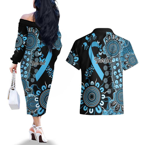 Prostate Cancer Awareness Personalised Couples Matching Off The Shoulder Long Sleeve Dress and Hawaiian Shirt Aboriginal Ribbon Dot Painting