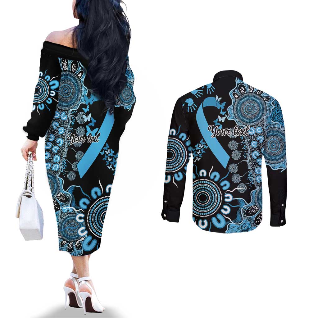 Prostate Cancer Awareness Personalised Couples Matching Off The Shoulder Long Sleeve Dress and Long Sleeve Button Shirt Aboriginal Ribbon Dot Painting