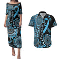 Prostate Cancer Awareness Personalised Couples Matching Puletasi and Hawaiian Shirt Aboriginal Ribbon Dot Painting