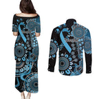 Prostate Cancer Awareness Personalised Couples Matching Puletasi and Long Sleeve Button Shirt Aboriginal Ribbon Dot Painting