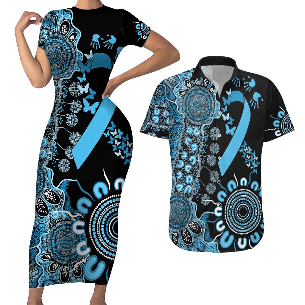 Prostate Cancer Awareness Personalised Couples Matching Short Sleeve Bodycon Dress and Hawaiian Shirt Aboriginal Ribbon Dot Painting