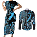 Prostate Cancer Awareness Personalised Couples Matching Short Sleeve Bodycon Dress and Long Sleeve Button Shirt Aboriginal Ribbon Dot Painting