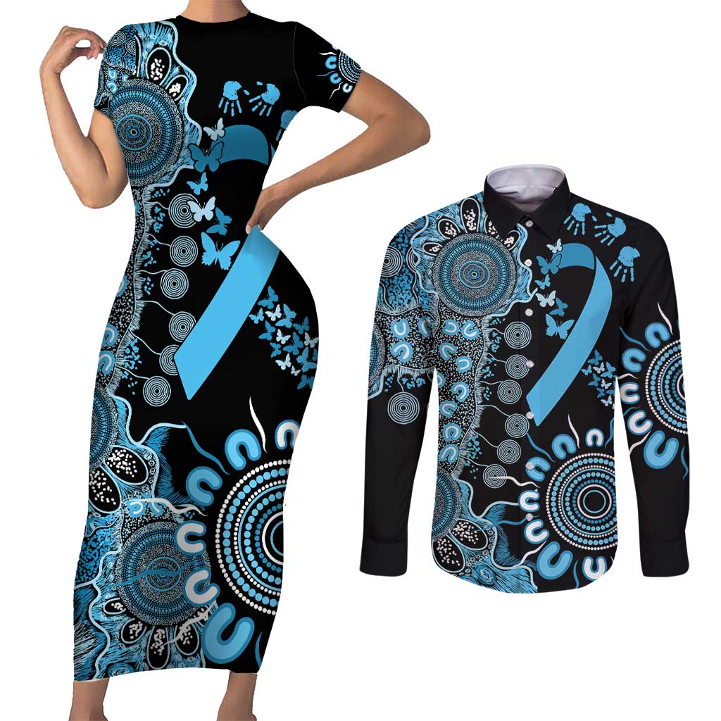 Prostate Cancer Awareness Personalised Couples Matching Short Sleeve Bodycon Dress and Long Sleeve Button Shirt Aboriginal Ribbon Dot Painting