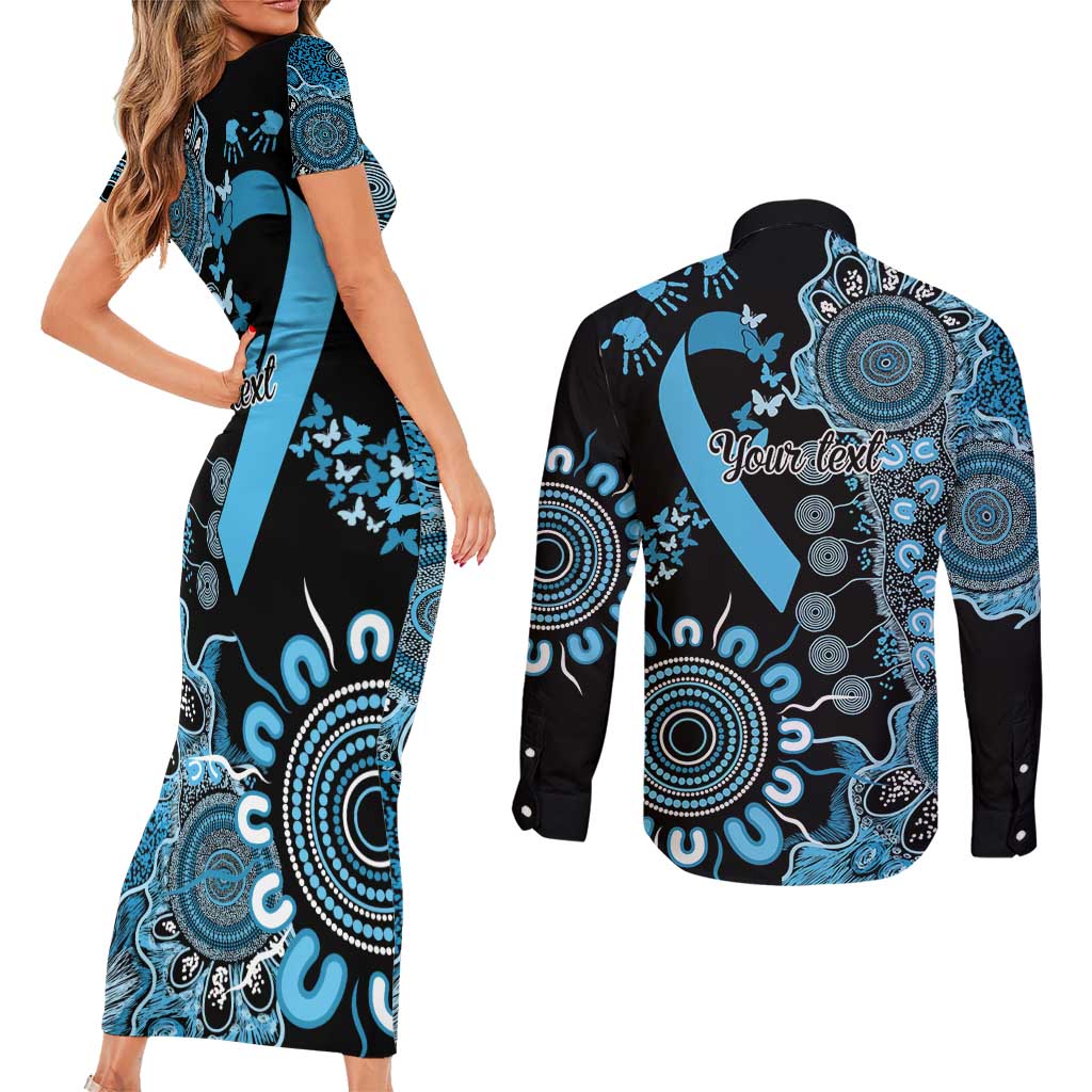 Prostate Cancer Awareness Personalised Couples Matching Short Sleeve Bodycon Dress and Long Sleeve Button Shirt Aboriginal Ribbon Dot Painting