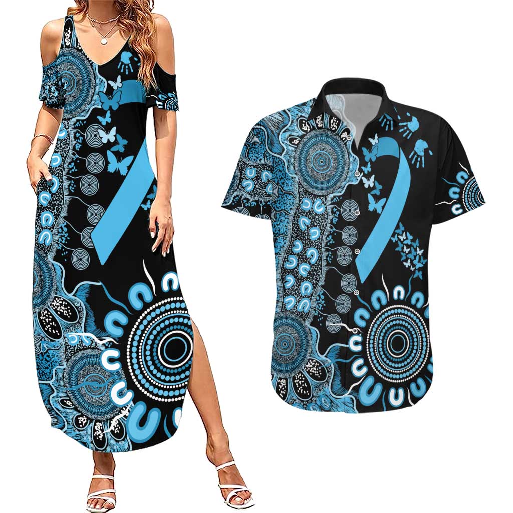 Prostate Cancer Awareness Personalised Couples Matching Summer Maxi Dress and Hawaiian Shirt Aboriginal Ribbon Dot Painting