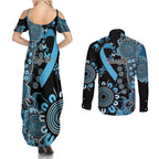 Prostate Cancer Awareness Personalised Couples Matching Summer Maxi Dress and Long Sleeve Button Shirt Aboriginal Ribbon Dot Painting