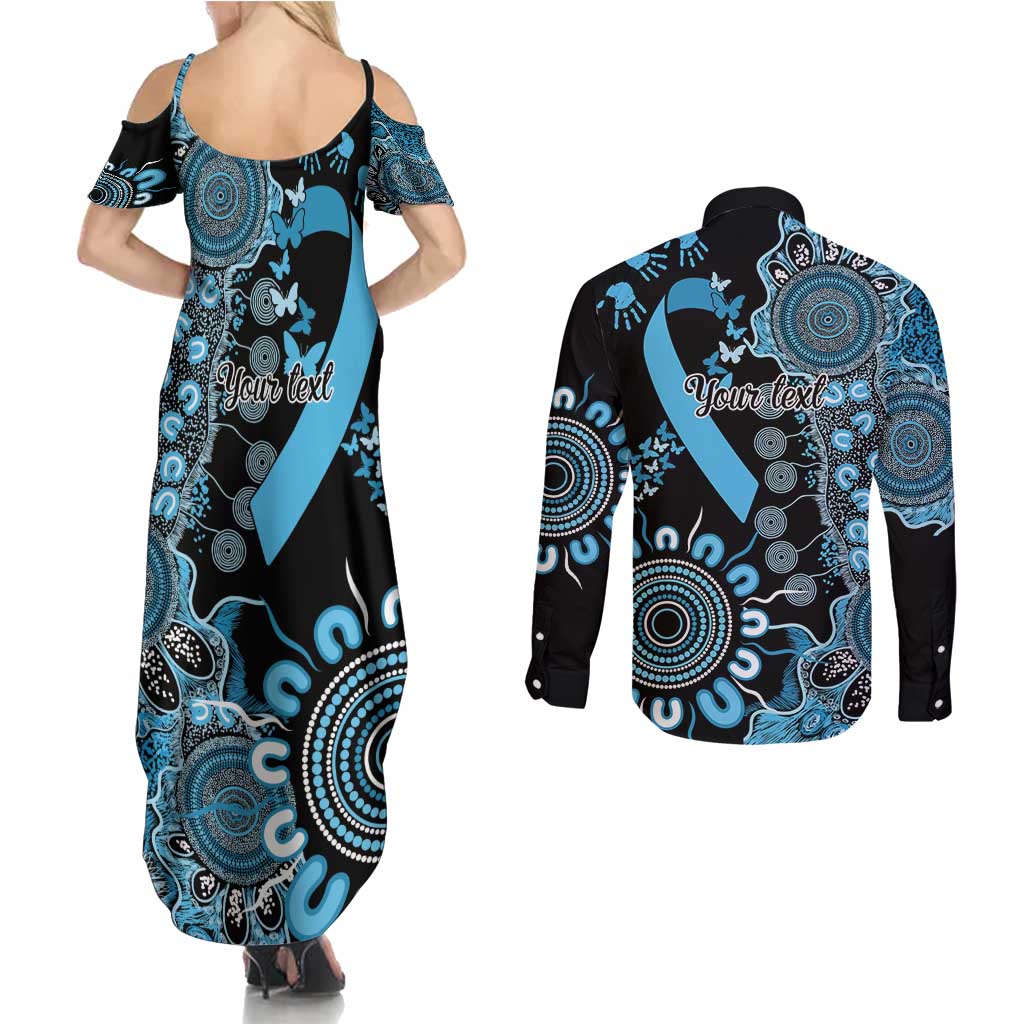 Prostate Cancer Awareness Personalised Couples Matching Summer Maxi Dress and Long Sleeve Button Shirt Aboriginal Ribbon Dot Painting