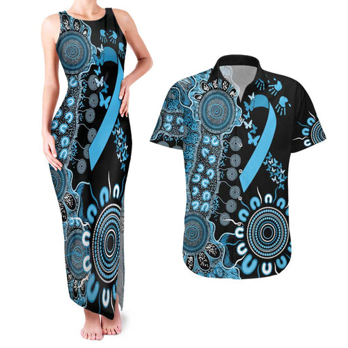 Prostate Cancer Awareness Personalised Couples Matching Tank Maxi Dress and Hawaiian Shirt Aboriginal Ribbon Dot Painting