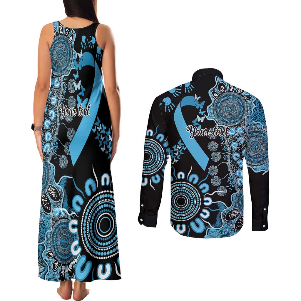 Prostate Cancer Awareness Personalised Couples Matching Tank Maxi Dress and Long Sleeve Button Shirt Aboriginal Ribbon Dot Painting