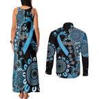 Prostate Cancer Awareness Personalised Couples Matching Tank Maxi Dress and Long Sleeve Button Shirt Aboriginal Ribbon Dot Painting