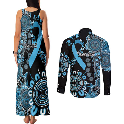 Prostate Cancer Awareness Personalised Couples Matching Tank Maxi Dress and Long Sleeve Button Shirt Aboriginal Ribbon Dot Painting