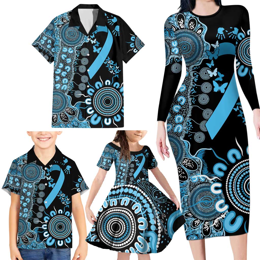 Prostate Cancer Awareness Personalised Family Matching Long Sleeve Bodycon Dress and Hawaiian Shirt Aboriginal Ribbon Dot Painting