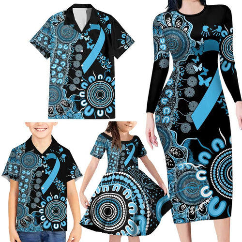 Prostate Cancer Awareness Personalised Family Matching Long Sleeve Bodycon Dress and Hawaiian Shirt Aboriginal Ribbon Dot Painting