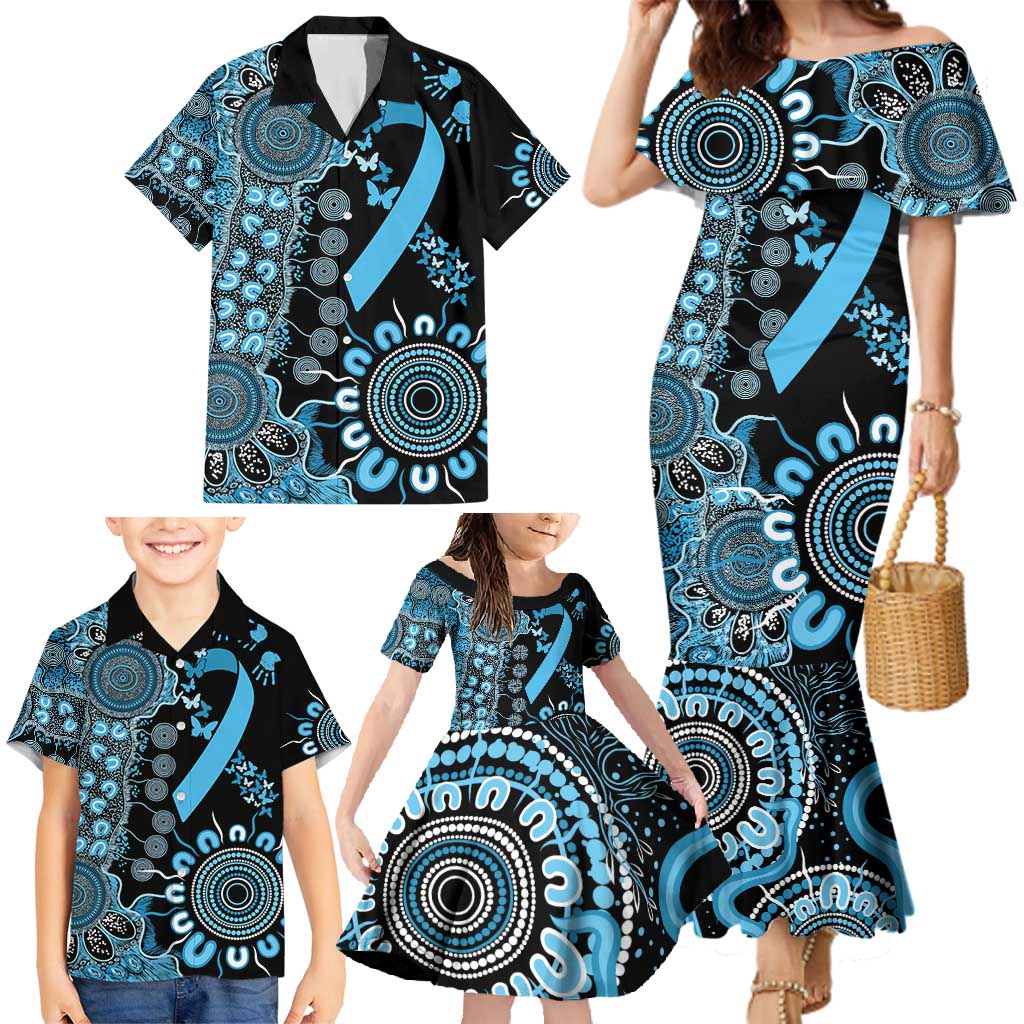 Prostate Cancer Awareness Personalised Family Matching Mermaid Dress and Hawaiian Shirt Aboriginal Ribbon Dot Painting