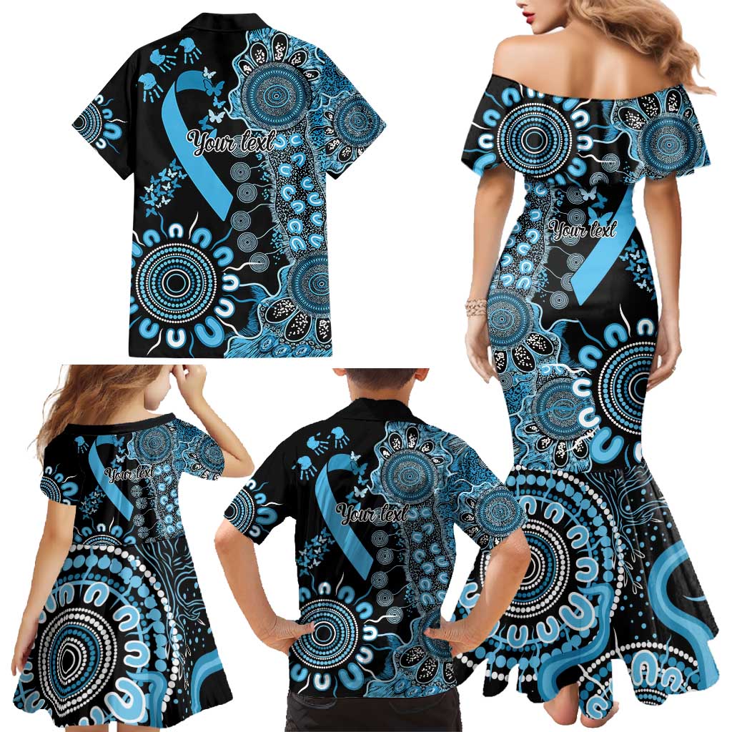 Prostate Cancer Awareness Personalised Family Matching Mermaid Dress and Hawaiian Shirt Aboriginal Ribbon Dot Painting