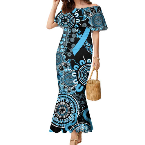 Prostate Cancer Awareness Personalised Family Matching Mermaid Dress and Hawaiian Shirt Aboriginal Ribbon Dot Painting