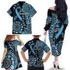 Prostate Cancer Awareness Personalised Family Matching Off The Shoulder Long Sleeve Dress and Hawaiian Shirt Aboriginal Ribbon Dot Painting
