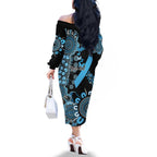 Prostate Cancer Awareness Personalised Family Matching Off The Shoulder Long Sleeve Dress and Hawaiian Shirt Aboriginal Ribbon Dot Painting