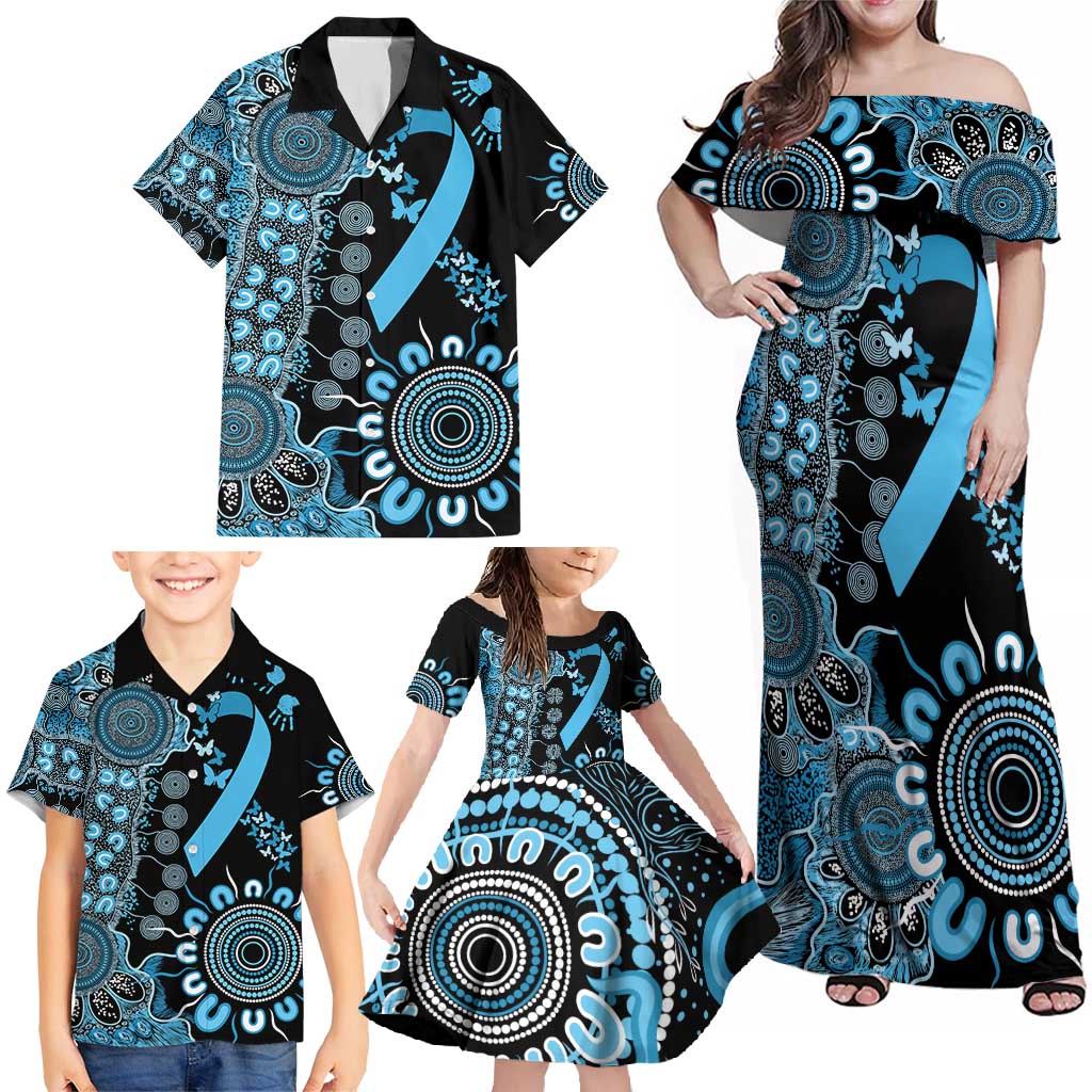Prostate Cancer Awareness Personalised Family Matching Off Shoulder Maxi Dress and Hawaiian Shirt Aboriginal Ribbon Dot Painting
