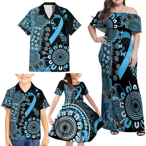 Prostate Cancer Awareness Personalised Family Matching Off Shoulder Maxi Dress and Hawaiian Shirt Aboriginal Ribbon Dot Painting