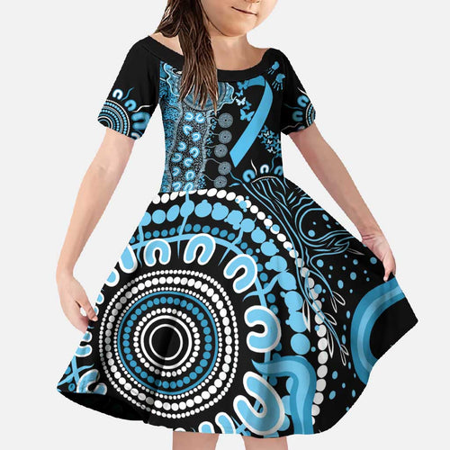Prostate Cancer Awareness Personalised Family Matching Off Shoulder Maxi Dress and Hawaiian Shirt Aboriginal Ribbon Dot Painting