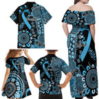 Prostate Cancer Awareness Personalised Family Matching Off Shoulder Maxi Dress and Hawaiian Shirt Aboriginal Ribbon Dot Painting