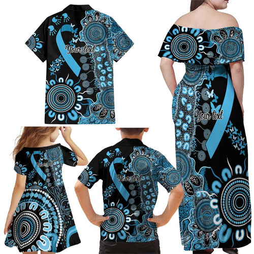 Prostate Cancer Awareness Personalised Family Matching Off Shoulder Maxi Dress and Hawaiian Shirt Aboriginal Ribbon Dot Painting