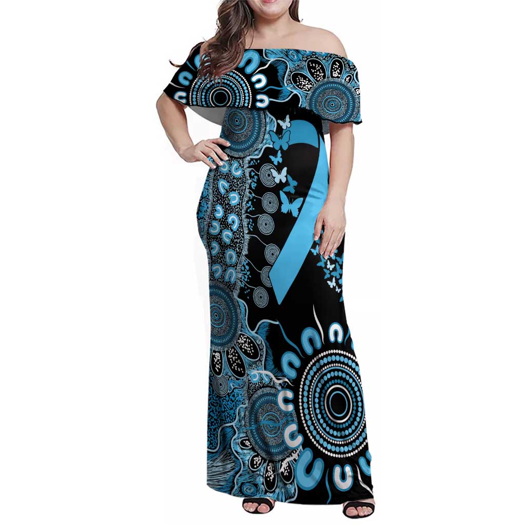 Prostate Cancer Awareness Personalised Family Matching Off Shoulder Maxi Dress and Hawaiian Shirt Aboriginal Ribbon Dot Painting