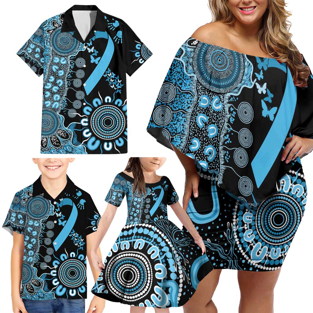 Prostate Cancer Awareness Personalised Family Matching Off Shoulder Short Dress and Hawaiian Shirt Aboriginal Ribbon Dot Painting