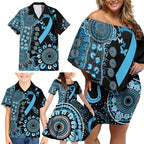 Prostate Cancer Awareness Personalised Family Matching Off Shoulder Short Dress and Hawaiian Shirt Aboriginal Ribbon Dot Painting