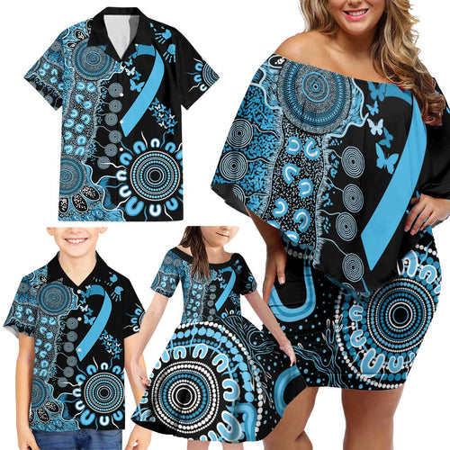 Prostate Cancer Awareness Personalised Family Matching Off Shoulder Short Dress and Hawaiian Shirt Aboriginal Ribbon Dot Painting