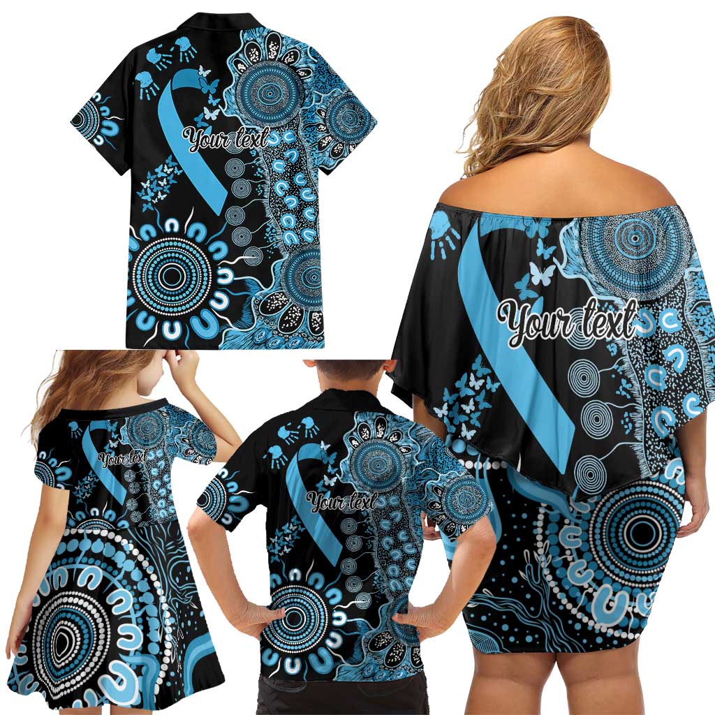 Prostate Cancer Awareness Personalised Family Matching Off Shoulder Short Dress and Hawaiian Shirt Aboriginal Ribbon Dot Painting