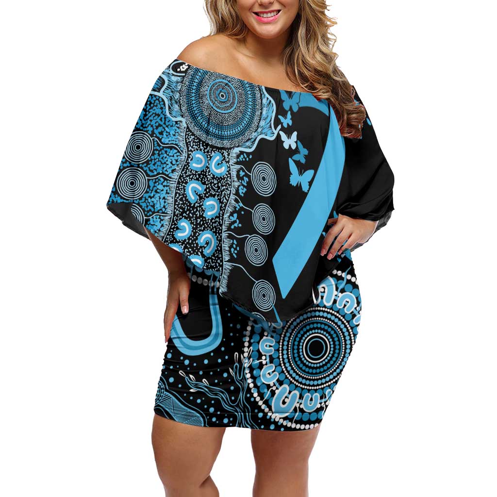 Prostate Cancer Awareness Personalised Family Matching Off Shoulder Short Dress and Hawaiian Shirt Aboriginal Ribbon Dot Painting