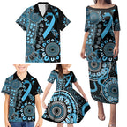 Prostate Cancer Awareness Personalised Family Matching Puletasi and Hawaiian Shirt Aboriginal Ribbon Dot Painting