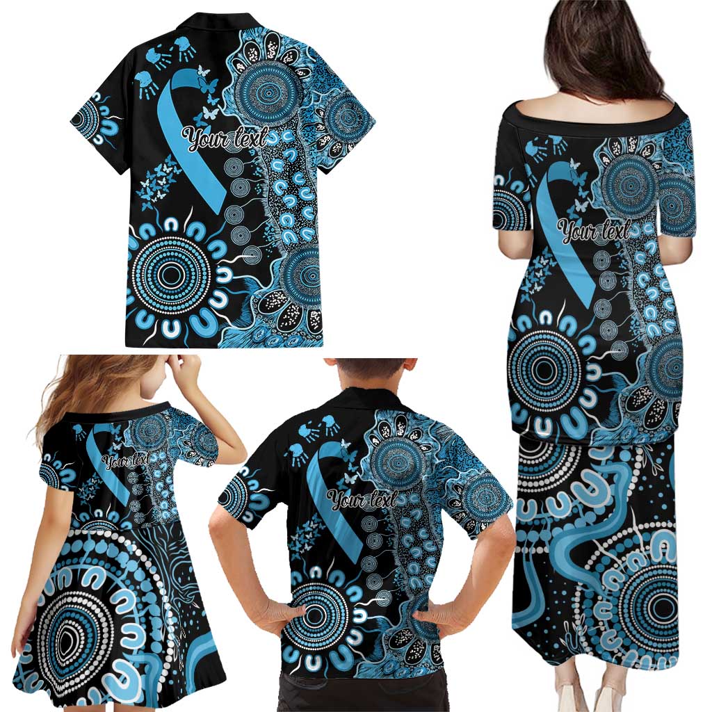 Prostate Cancer Awareness Personalised Family Matching Puletasi and Hawaiian Shirt Aboriginal Ribbon Dot Painting