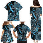 Prostate Cancer Awareness Personalised Family Matching Puletasi and Hawaiian Shirt Aboriginal Ribbon Dot Painting