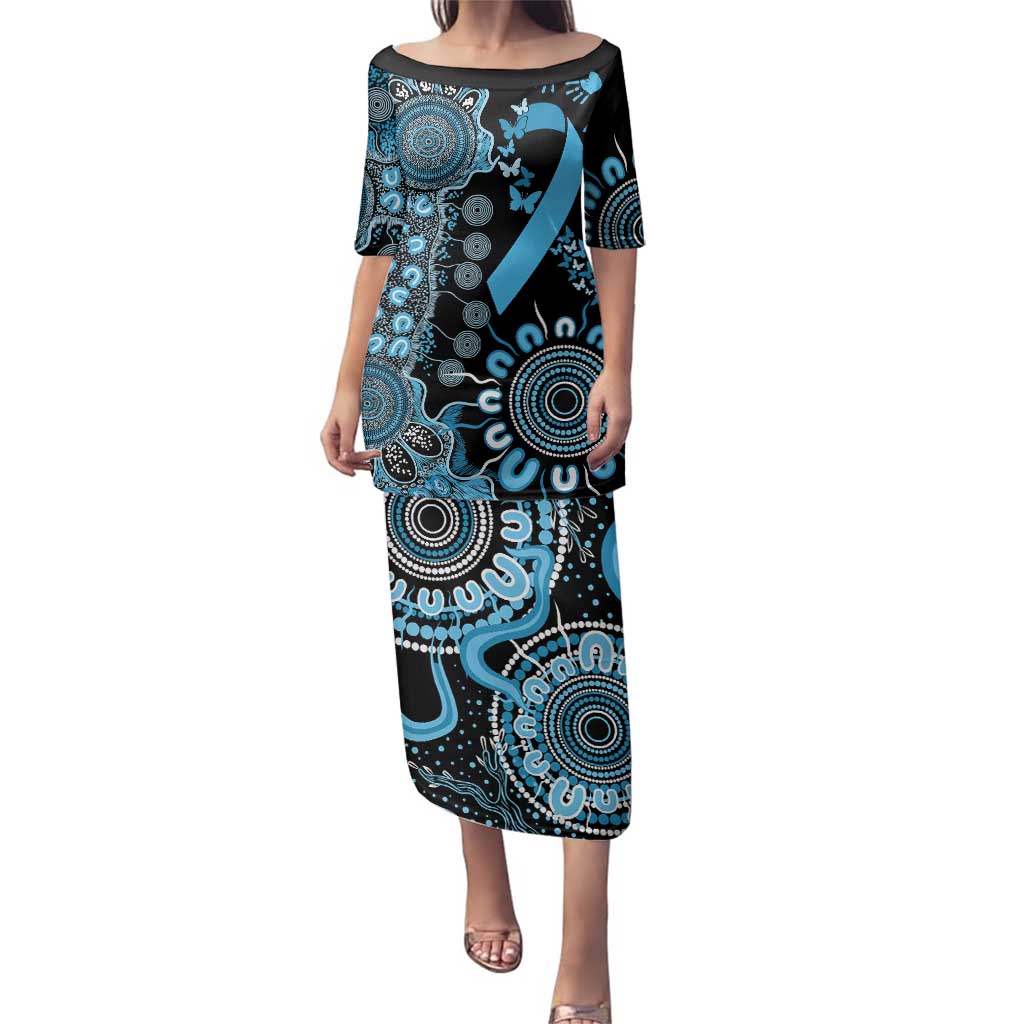 Prostate Cancer Awareness Personalised Family Matching Puletasi and Hawaiian Shirt Aboriginal Ribbon Dot Painting