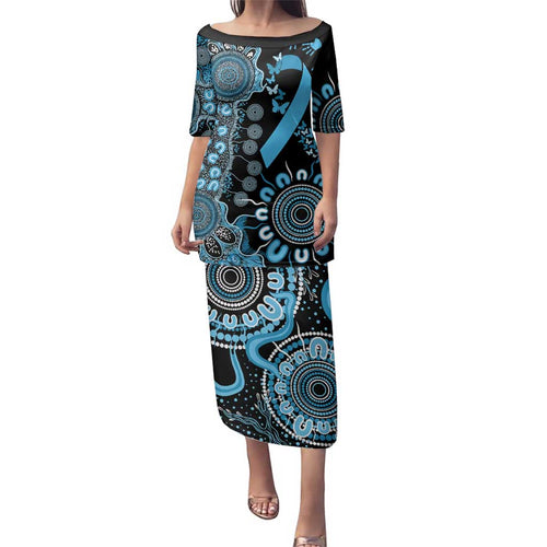 Prostate Cancer Awareness Personalised Family Matching Puletasi and Hawaiian Shirt Aboriginal Ribbon Dot Painting