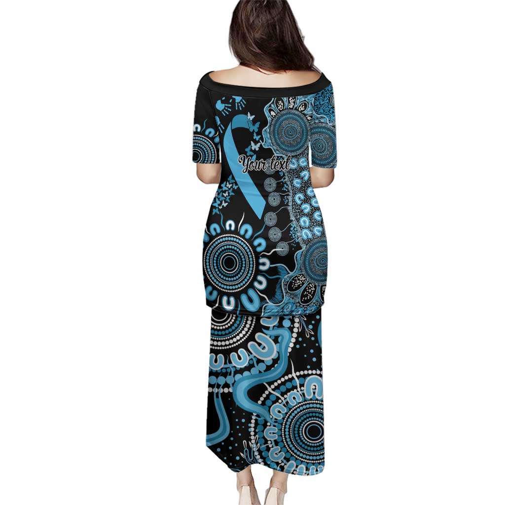 Prostate Cancer Awareness Personalised Family Matching Puletasi and Hawaiian Shirt Aboriginal Ribbon Dot Painting