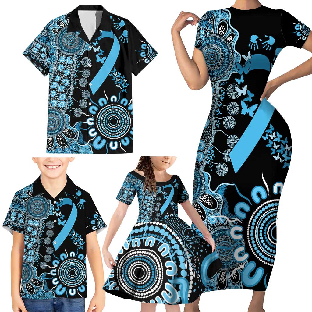 Prostate Cancer Awareness Personalised Family Matching Short Sleeve Bodycon Dress and Hawaiian Shirt Aboriginal Ribbon Dot Painting