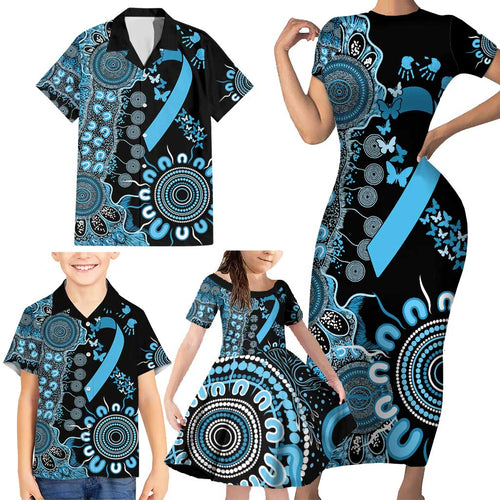 Prostate Cancer Awareness Personalised Family Matching Short Sleeve Bodycon Dress and Hawaiian Shirt Aboriginal Ribbon Dot Painting