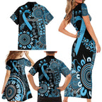 Prostate Cancer Awareness Personalised Family Matching Short Sleeve Bodycon Dress and Hawaiian Shirt Aboriginal Ribbon Dot Painting