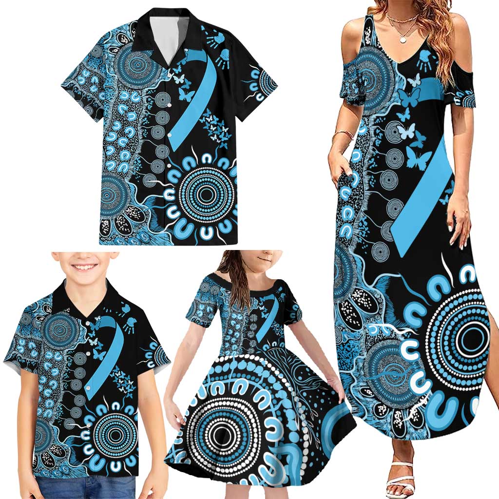 Prostate Cancer Awareness Personalised Family Matching Summer Maxi Dress and Hawaiian Shirt Aboriginal Ribbon Dot Painting