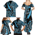 Prostate Cancer Awareness Personalised Family Matching Summer Maxi Dress and Hawaiian Shirt Aboriginal Ribbon Dot Painting