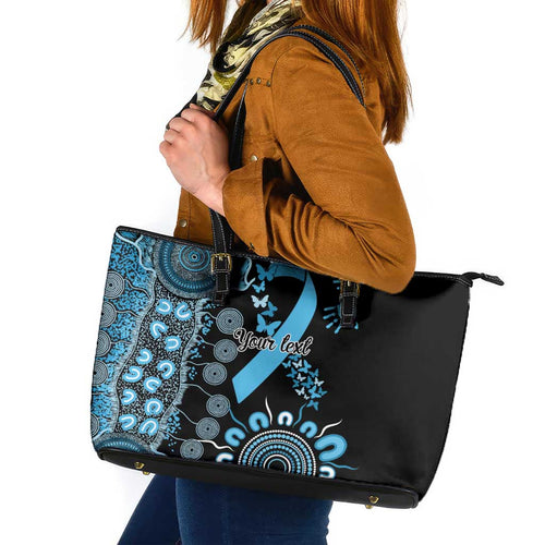 Prostate Cancer Awareness Personalised Leather Tote Bag Aboriginal Ribbon Dot Painting
