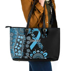Prostate Cancer Awareness Personalised Leather Tote Bag Aboriginal Ribbon Dot Painting