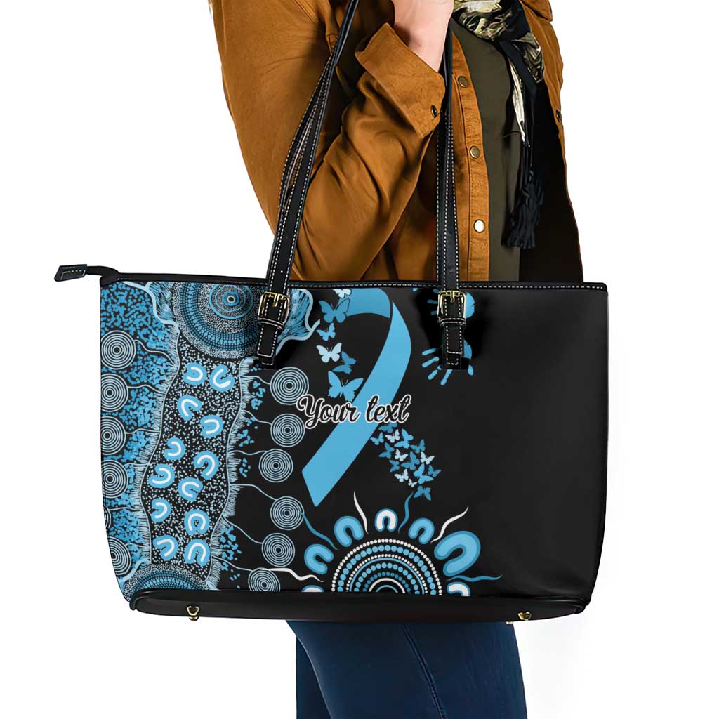 Prostate Cancer Awareness Personalised Leather Tote Bag Aboriginal Ribbon Dot Painting